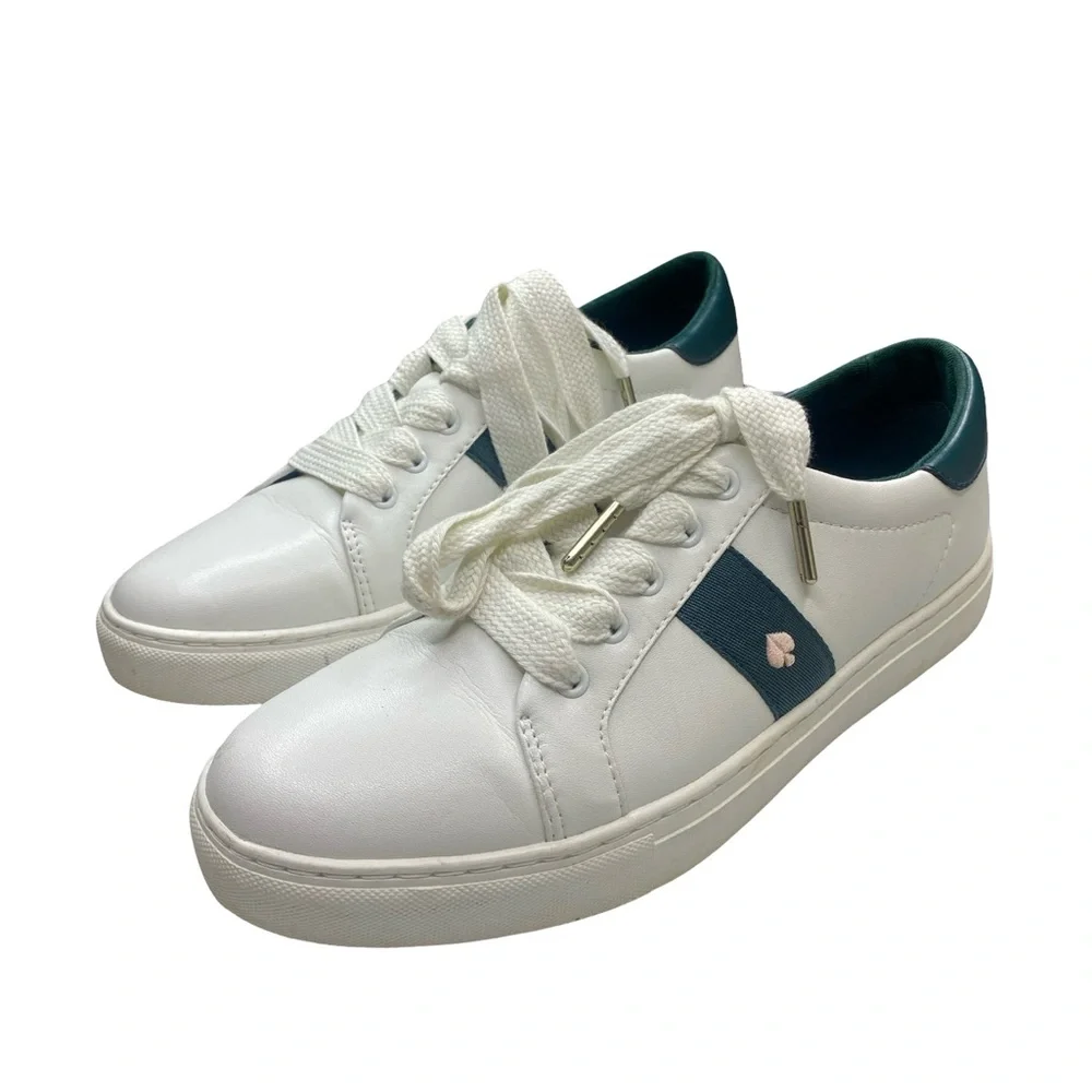 Kate Spade Iggy low top court sneakers white peacock sapphire green woman’s 7.5 - Picture 5 of 8